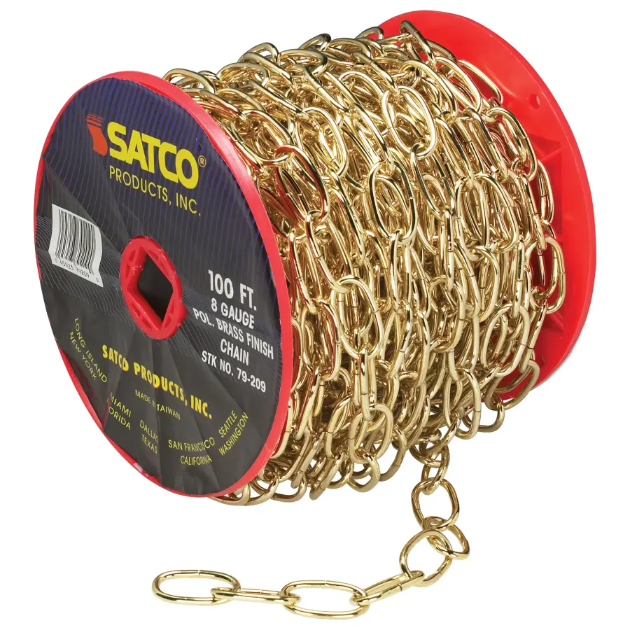 8 Ga. Chain - Brass Finish - 100 ft. to Reel - 1 Reel To Master - 35lbs Max
