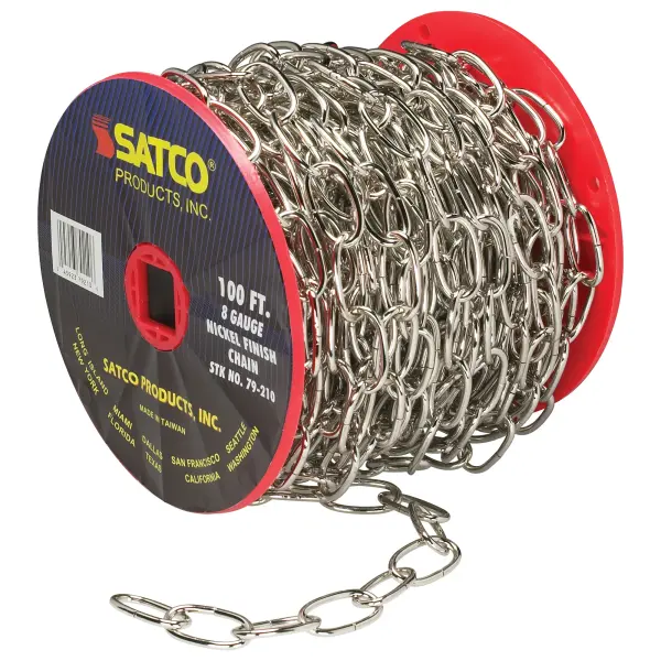 8 Ga. Chain - Nickel Finish - 100 ft. to Reel - 1 Reel To Master - 35lbs Max