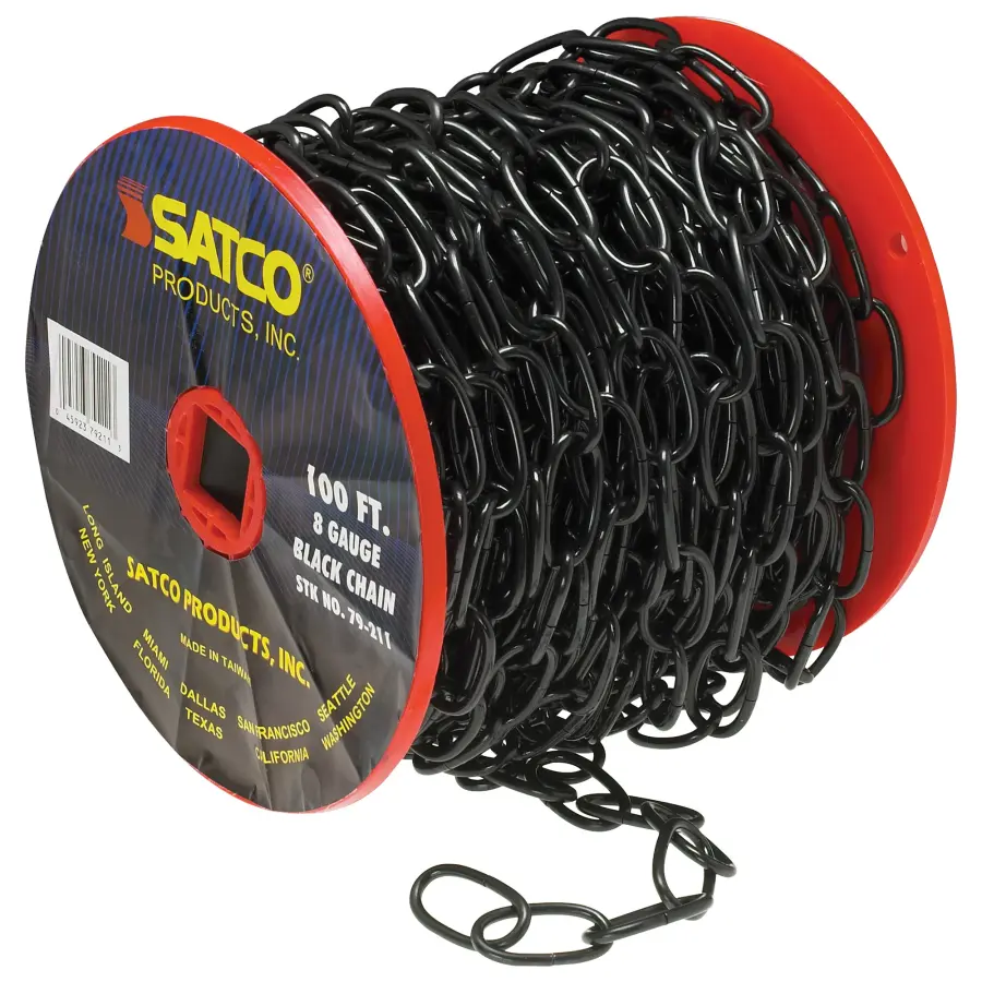 8 Ga. Chain - Black Finish - 100 ft. to Reel - 1 Reel To Master - 35lbs Max