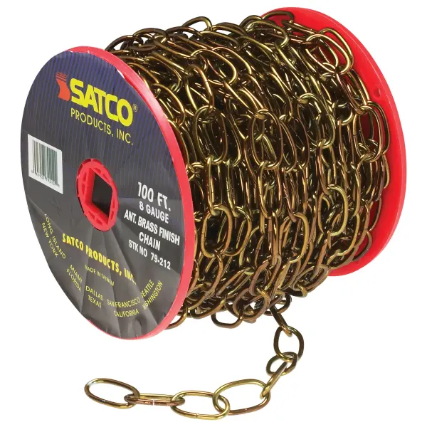 8 Ga. Chain - Antique Brass Finish - 100 ft. to Reel - 1 Reel To Master - 35lbs Max