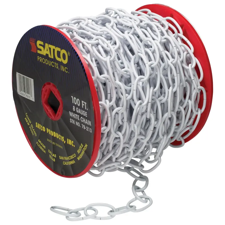 8 Ga. Chain - White Finish - 100 ft. to Reel - 1 Reel To Master - 35lbs Max