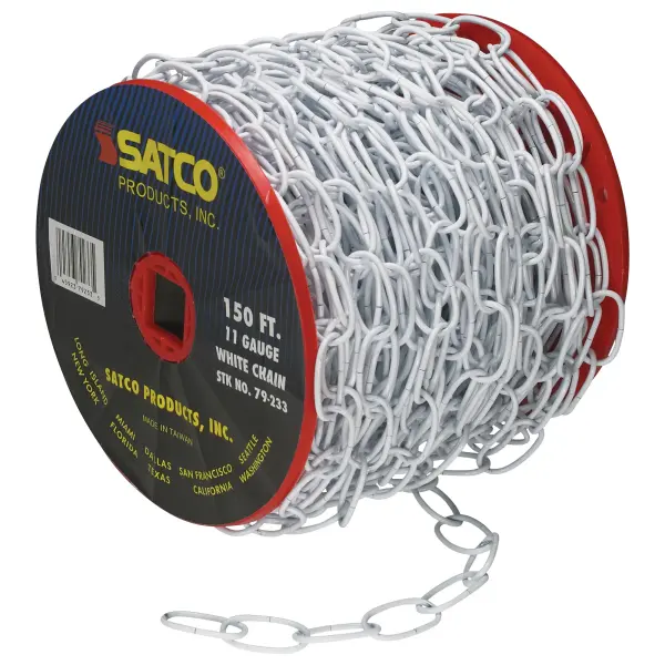 11 Ga. Chain - White Finish - 50 yd. (150 ft.) to Reel - 1 Reel to Master - 15lbs Max