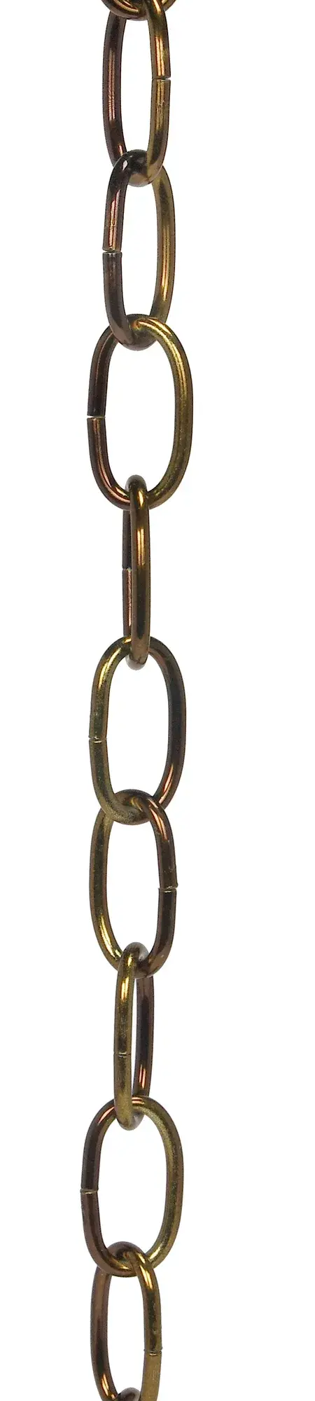 8 Ga. Chain - Antique Brass Finish - 1 yd. Len - 11/2 in. - Link Len - 7/8 in. - Link Wid - 1/8 in. - Thick - 100 yd./Ctn - 35lbs Max