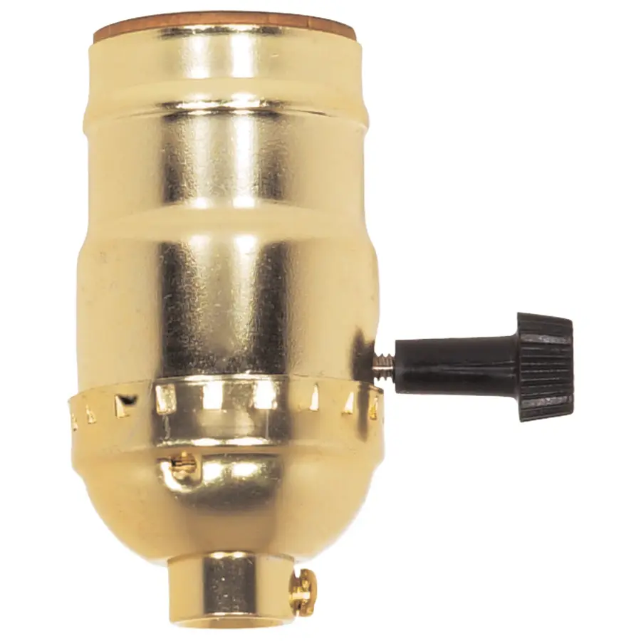 Hi-Low Turn Knob Socket For Standard A Type Household Bulb - 6/32 Mandrel - 1/8 IPS - Aluminum - Brite Gilt Finish - 250W - 250V
