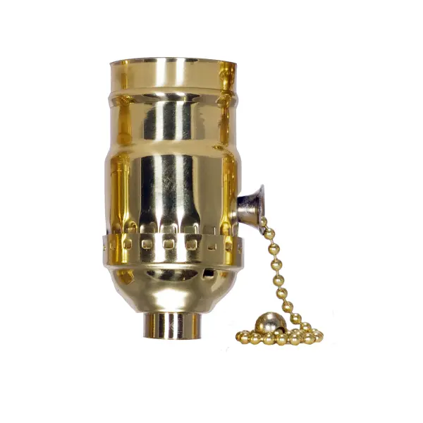 On-Off Pull Chain Socket - 1/8 IPS - 3 Piece Stamped Solid Brass - Polished Brass Finish - 660W - 250V
