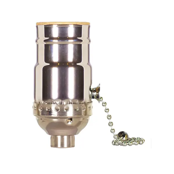 On-Off Pull Chain Socket - 1/8 IPS - 3 Piece Stamped Solid Brass - Polished Nickel Finish - 660W - 250V