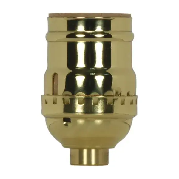 Short Keyless Socket - 1/8 IPS - 3 Piece Stamped Solid Brass - Polished Brass Finish - 660W - 250V