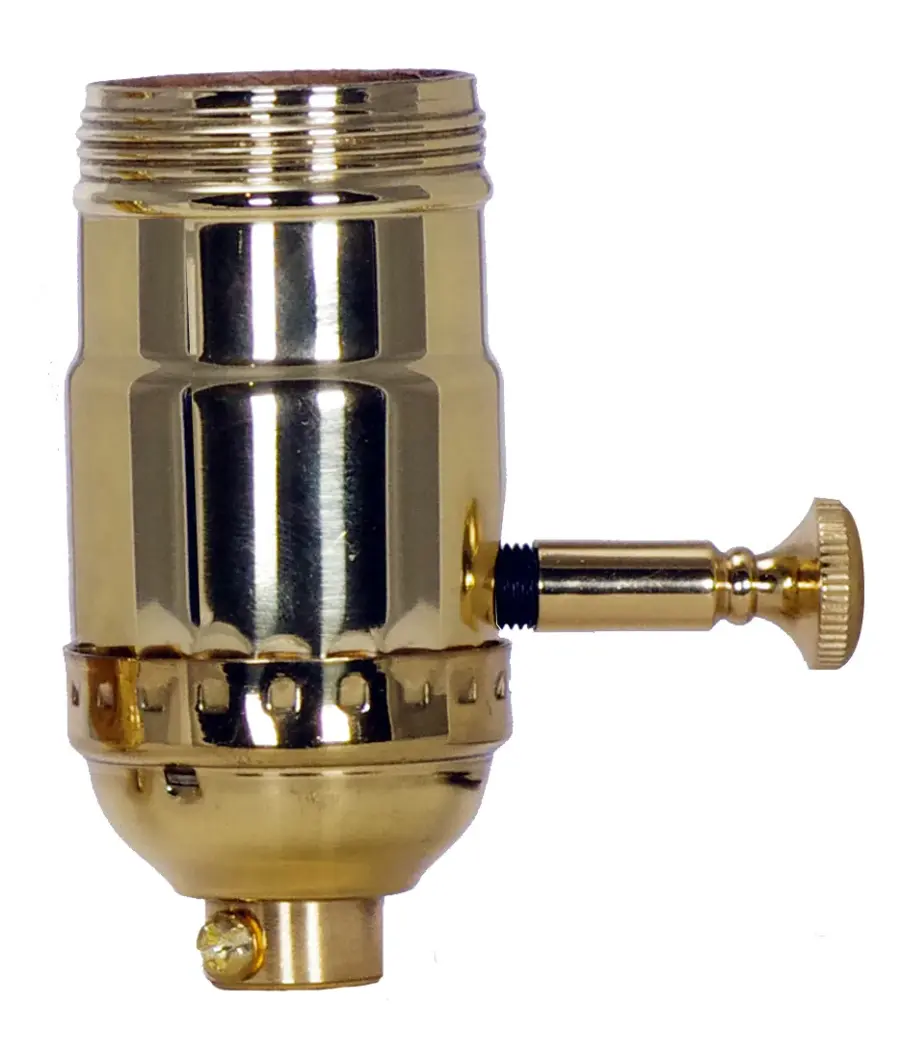 On-Off Turn Knob Socket With Removable Knob - 1/8 IPS - 3 Piece Stamped Solid Brass - Polished Brass Finish - 250W - 250V