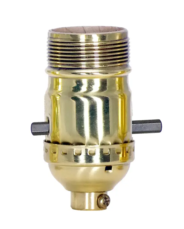 On-Off Push Thru Socket - 1/8 IPS - 3 Piece Stamped Solid Brass - Polished Brass Finish - 660W - 250V - Uno Thread