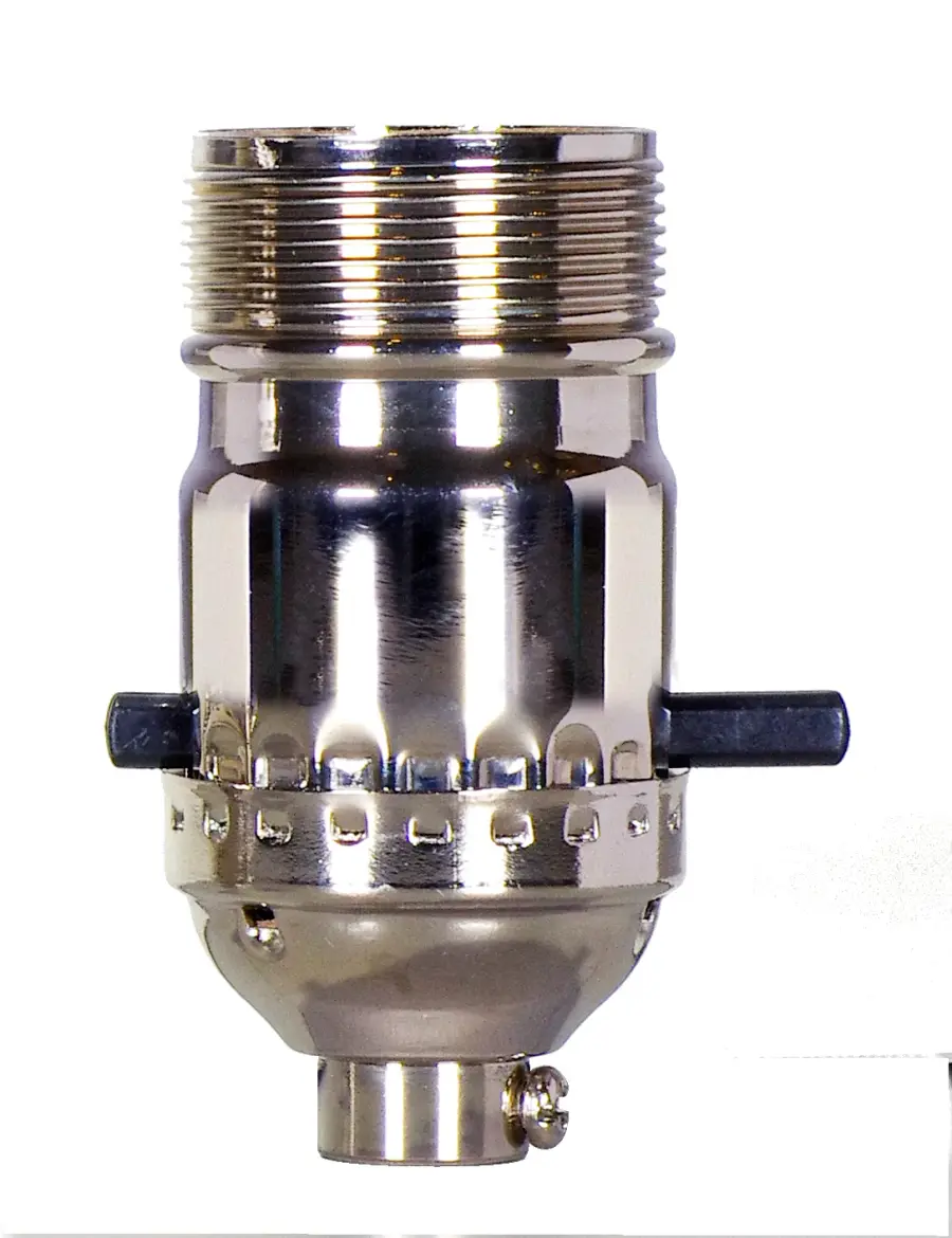 On-Off Push Thru Socket - 1/8 IPS - 3 Piece Stamped Solid Brass - Polished Nickel Finish - 660W - 250V - Uno Thread