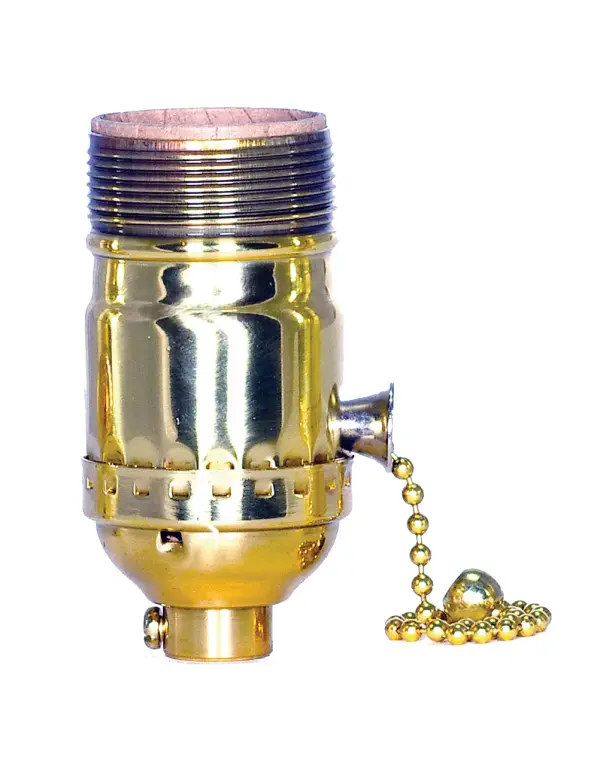 On-Off Pull Chain Socket - 1/8 IPS - 3 Piece Stamped Solid Brass - Polished Brass Finish - 660W - 250V - Uno Thread