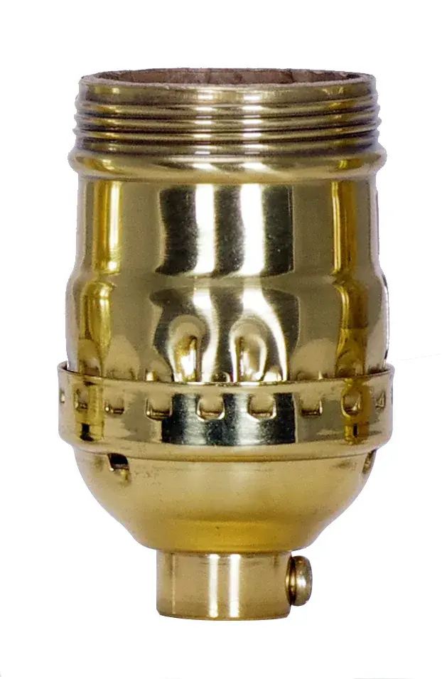 Short Keyless Socket - 1/8 IPS - 3 Piece Stamped Solid Brass - Polished Brass Finish - 660W - 250V - Uno Thread