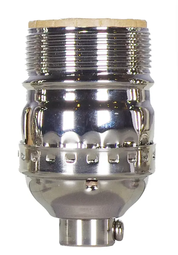 Short Keyless Socket - 1/8 IPS - 3 Piece Stamped Solid Brass - Polished Nickel Finish - 660W - 250V - Uno Thread