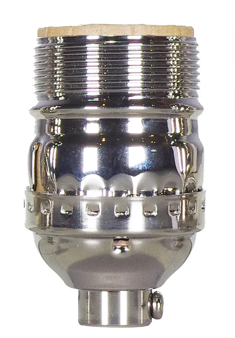 Short Keyless Socket - 1/8 IPS - 3 Piece Stamped Solid Brass - Polished Nickel Finish - 660W - 250V - Uno Thread