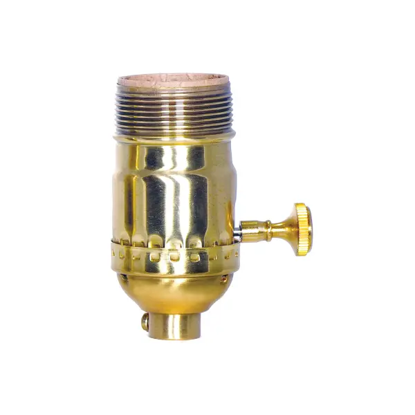 On-Off Turn Knob Socket With Removable Knob - 1/8 IPS - 3 Piece Stamped Solid Brass - Polished Brass Finish - 250W - 250V - Uno Thread