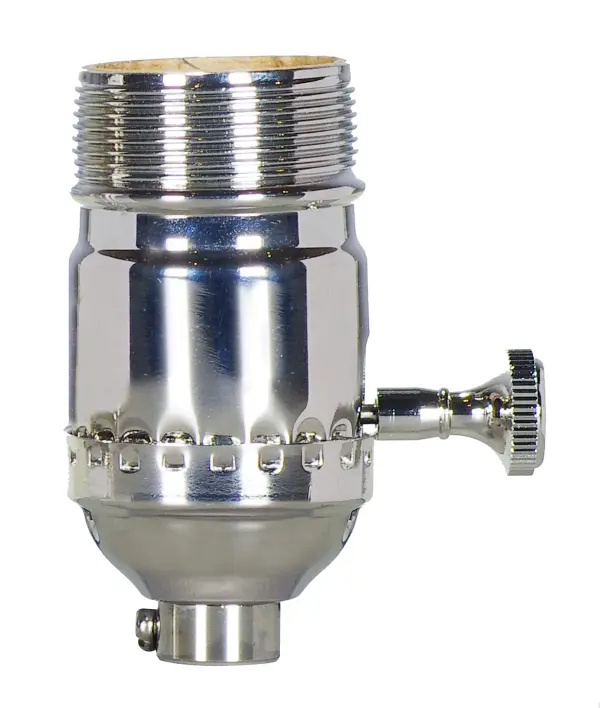 On-Off Turn Knob Socket with Removable Knob - 1/8 IPS - 3 Piece Stamped Solid Brass - Polished Nickel Finish - 250W - 250V - Uno Thread