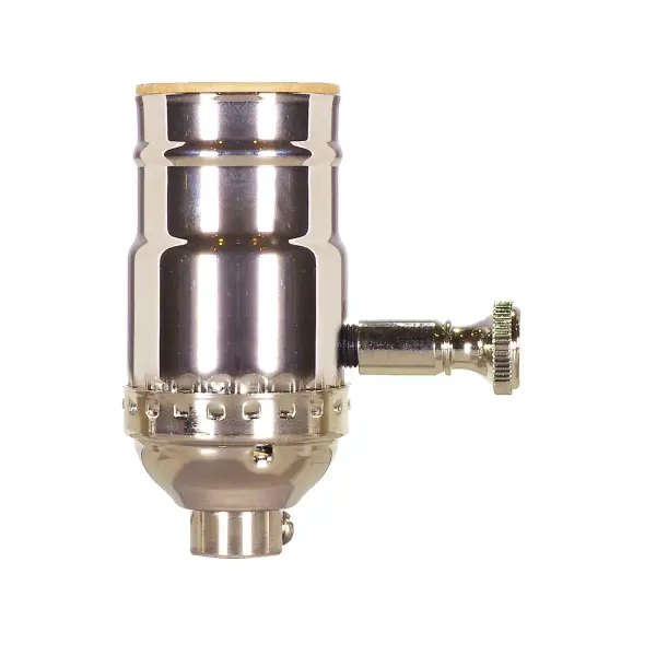 150W Full Range Turn Knob Dimmer Socket - 1/8 IPS - 3 Piece Stamped Solid Brass - Polished Nickel Finish - 120V