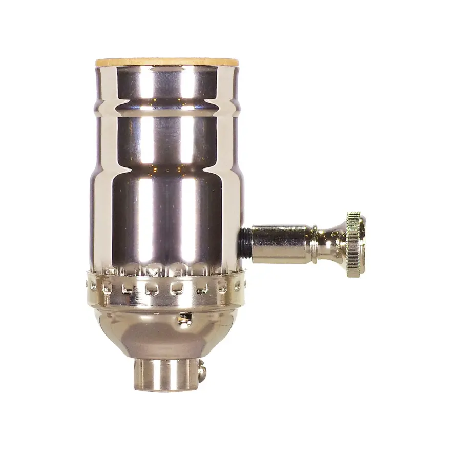 150W Full Range Turn Knob Dimmer Socket - 1/8 IPS - 3 Piece Stamped Solid Brass - Polished Nickel Finish - 120V