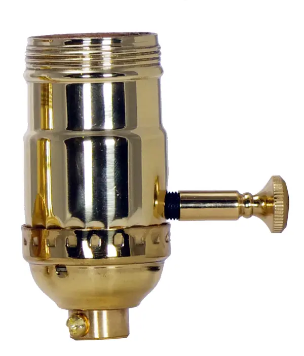 150W Full Range Turn Knob Dimmer Socket - 1/8 IPS - 3 Piece Stamped Solid Brass - Polished Brass Finish - 120V - Uno Thread