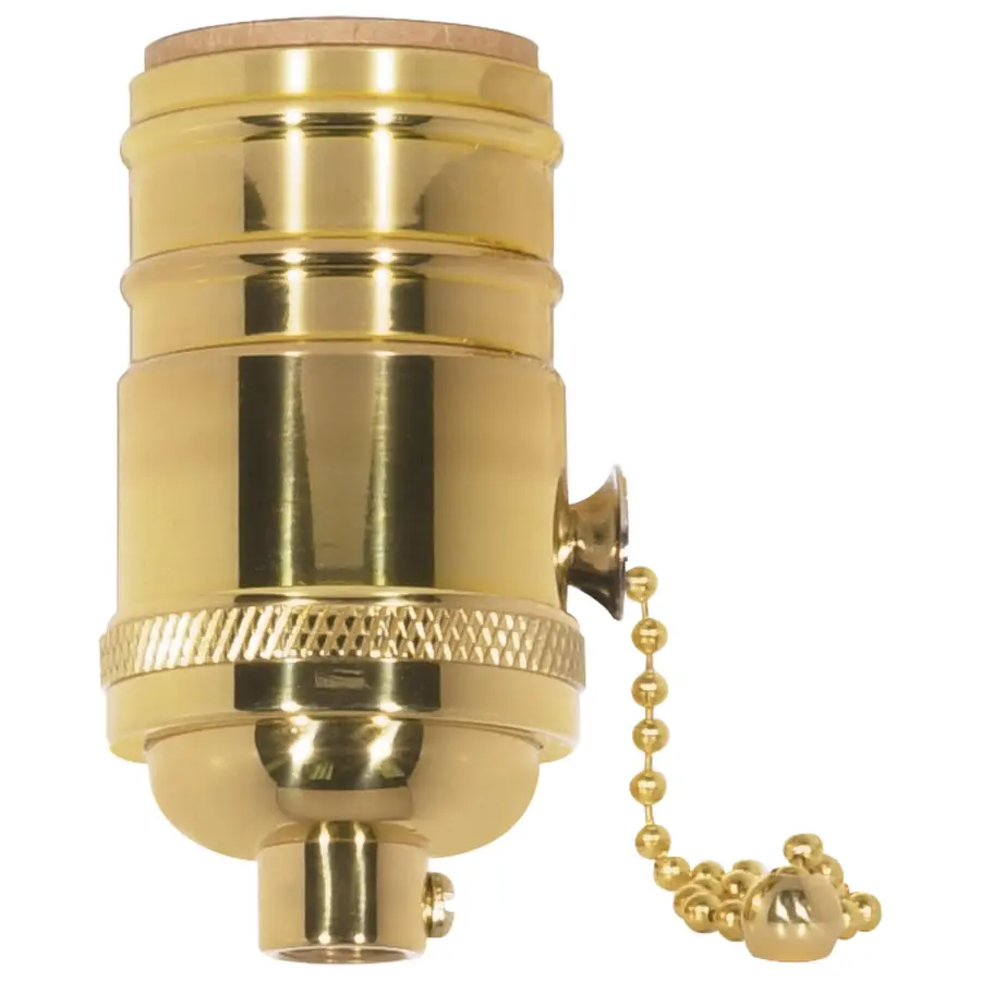 On-Off Pull Chain Socket - 1/8 IPS - 4 Piece Stamped Solid Brass - Polished Brass Finish - 660W - 250V