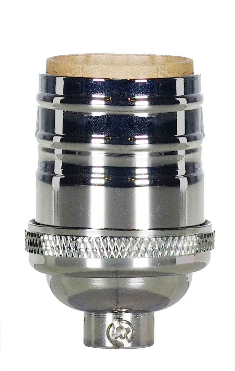 Short Keyless Socket - 1/8 IPS - 4 Piece Stamped Solid Brass - Polished Nickel Finish - 660W - 250V