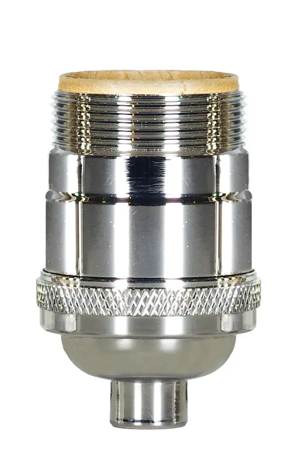 Short Keyless Socket - 1/8 IPS - 4 Piece Stamped Solid Brass - Polished Nickel Finish - 660W - 250V - Uno Thread