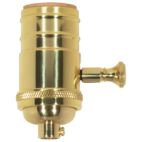 150W Full Range Turn Knob Dimmer Socket With Removable Knob - 1/8 IPS - 4 Piece Stamped Solid Brass - Polished Brass Finish - 120V