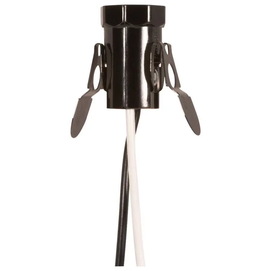 Phenolic Candelabra Base Socket With Spring Clip - 3/4" Diameter - 1" Hole Size - 24" AWM B/W Leads 105C - 75W - 125V