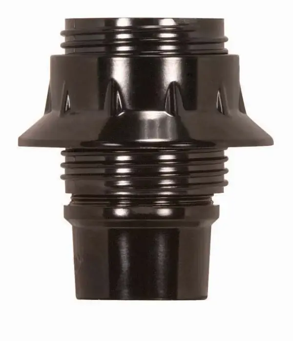 Candelabra European Style Socket - Brown Phenolic - 4 Piece - Full Uno Thread and Ring - 1/8 IP Screw Terminals - 75W - 125V