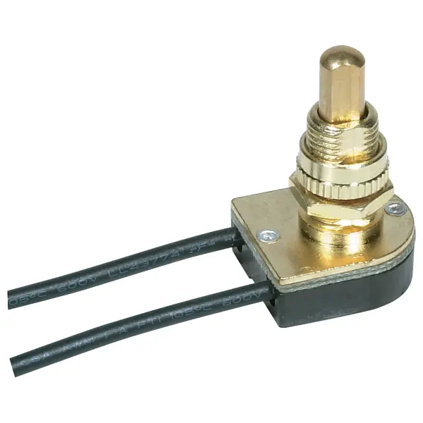 On-Off Metal Push Switch - 5/8" Metal Bushing - Single Circuit - 6A-125V, 3A-250V Rating - Brass Finish
