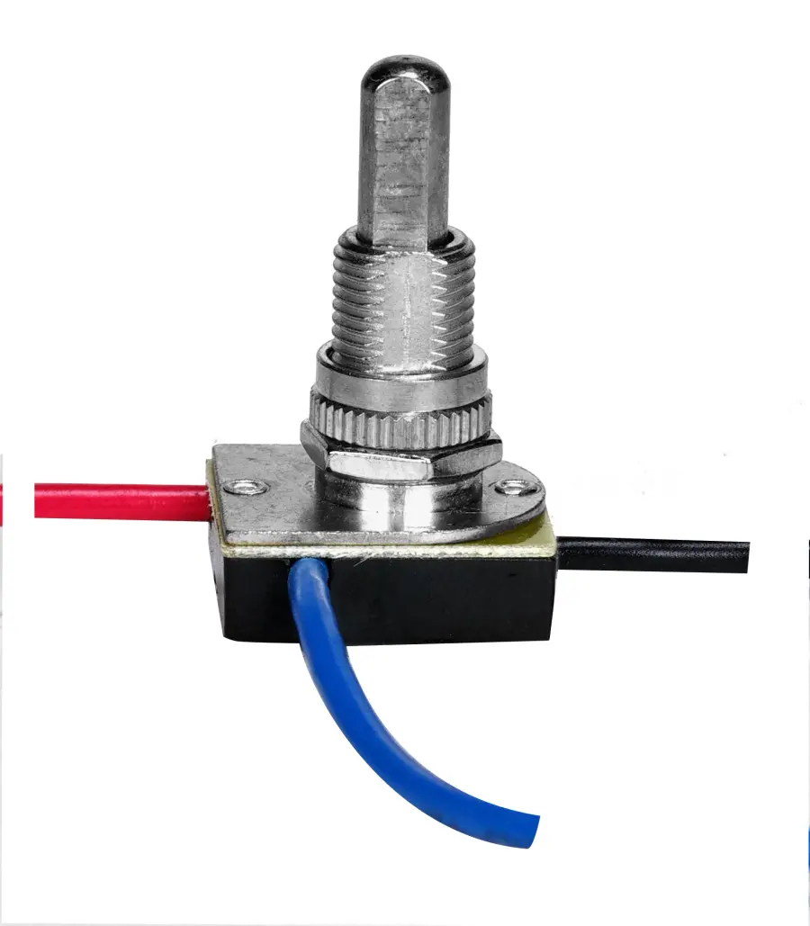 3-Way Metal Push Switch - 3/8" Metal Bushing - 2 Circuit - 4 Position (L-1, L-2, L1-2, Off) - 6A-125V, 3A-250V Rating - Nickel Finish