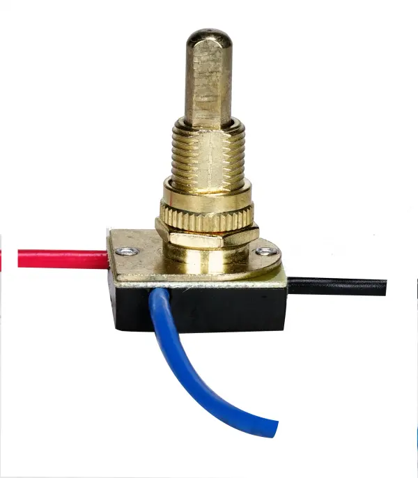 3-Way Metal Push Switch - 5/8" Metal Bushing - 2 Circuit - 4 Position (L-1, L-2, L1-2, Off) - 6A-125V, 3A-250V Rating - Brass Finish