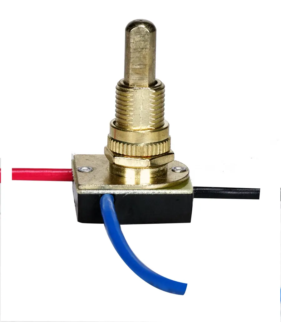 3-Way Metal Push Switch - 5/8" Metal Bushing - 2 Circuit - 4 Position (L-1, L-2, L1-2, Off) - 6A-125V, 3A-250V Rating - Brass Finish