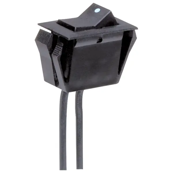 On-Off Phenolic Rocker Switch With White Dot - On-Off Function - Black Finish - Snap Bushing - 6" Leads - 15A-125V, 10A-250V Rating