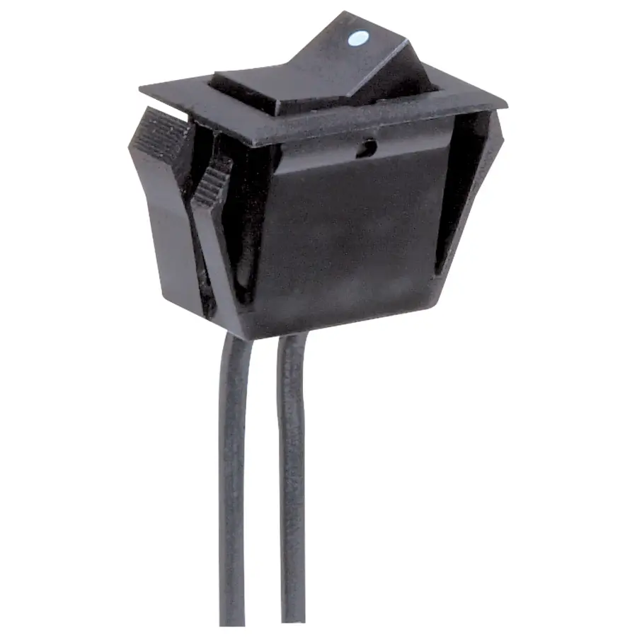 On-Off Phenolic Rocker Switch With White Dot - On-Off Function - Black Finish - Snap Bushing - 6" Leads - 15A-125V, 10A-250V Rating - Image 1