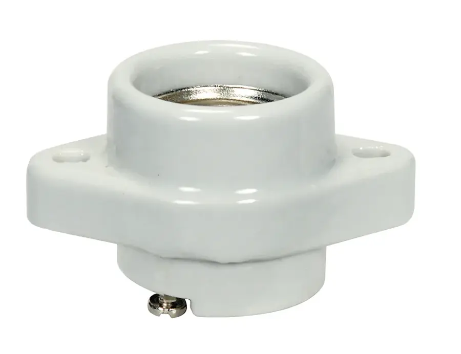 Keyless Porcelain One Piece Sign Socket - Center / 2 #8-32 Flange/Bushing - CSSNP Screw Shell - Glazed - 660W - 600V