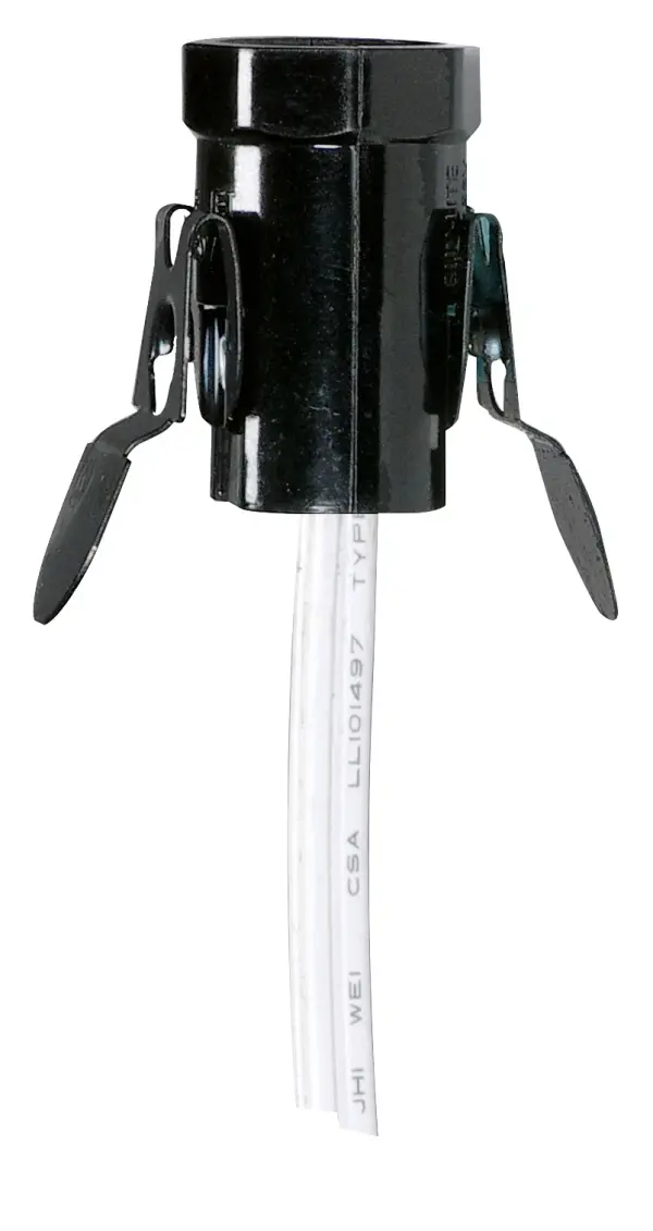 Phenolic Candelabra Base Socket With Spring Clip - 3/4" Diameter - 1" Hole Size - White Wire - 24" 18/2 SPT-1 White 105C - 75W - 125V