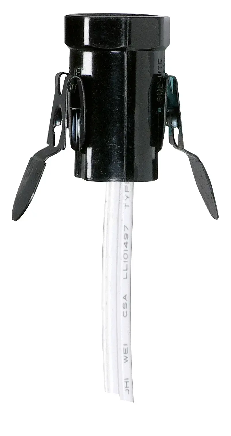 Phenolic Candelabra Base Socket With Spring Clip - 3/4" Diameter - 1" Hole Size - White Wire - 24" 18/2 SPT-1 White 105C - 75W - 125V