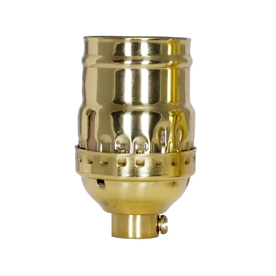 Short Keyless Socket - 1/8 IPS - 3 Piece Stamped Solid Brass - Polished Brass Finish - 660W - 250V - With Set Screw