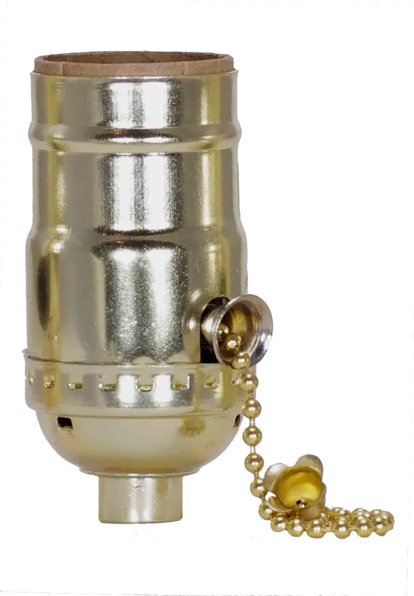 On-Off Pull Chain Socket - 1/8 IPS - Aluminum - Brite Gilt Finish - 660W - 250V - With Set Screw