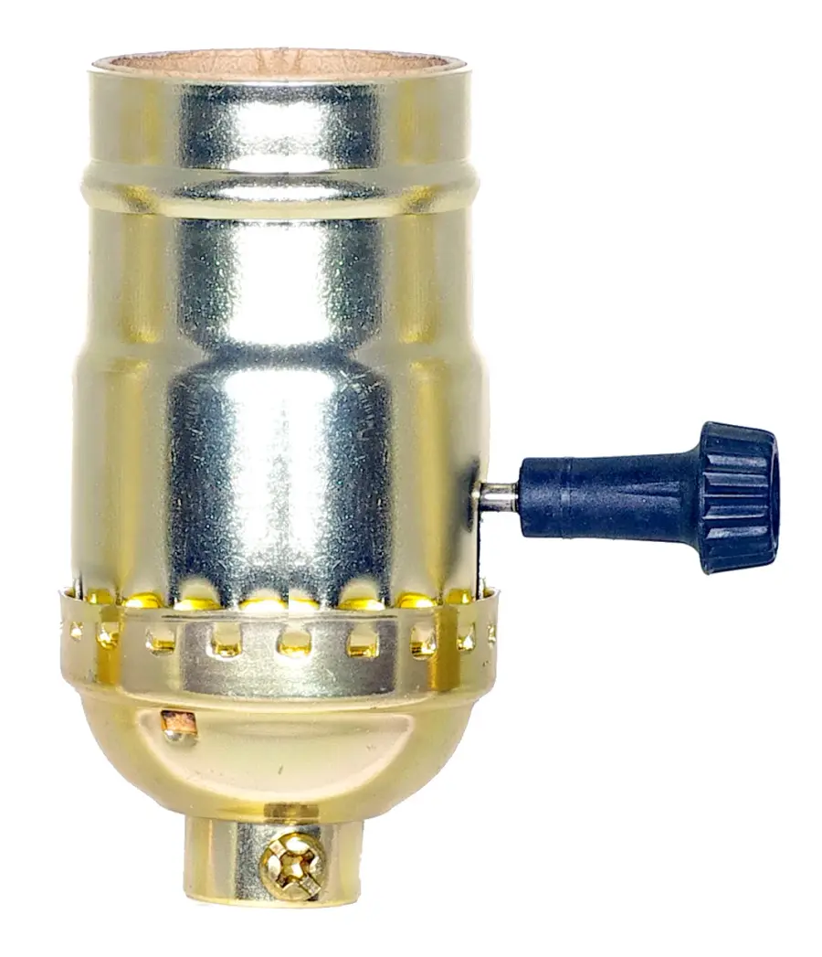 On-Off Turn Knob Socket With Removable Knob - 1/8 IPS - Aluminum - Brite Gilt Finish - 250W - 250V - With Set Screw