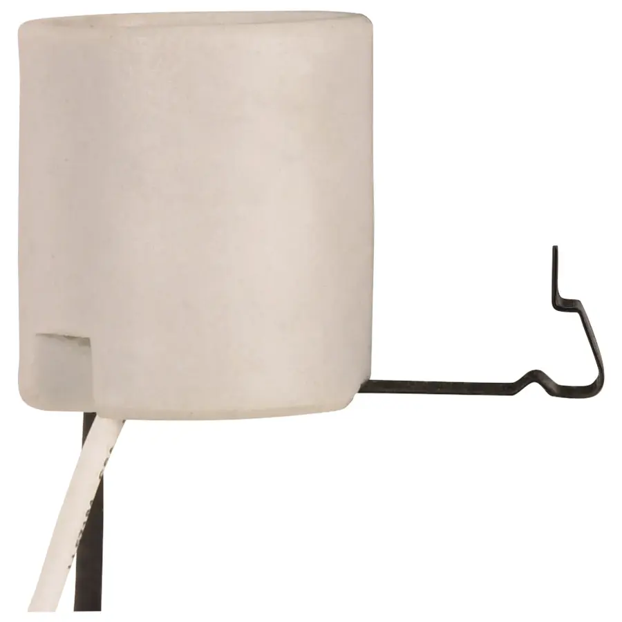 Keyless Porcelain Socket With Snap-In Clip - 12" AWM B/W 150C - Clip Extends 3/4" From Socket - Unglazed - 660W - 250V