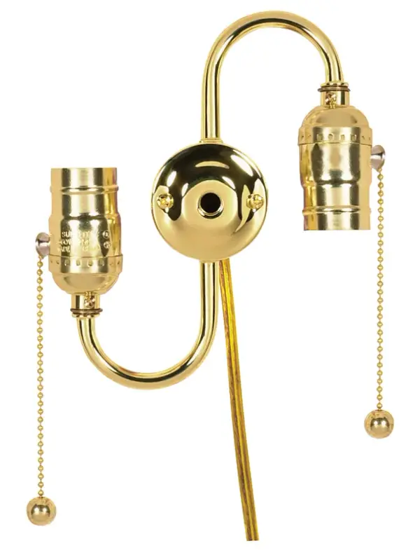 Twin Pull Chain Brite Gilt with End Ball - 14" 18/2 SPT-2 105C Clear Gold Wire 18 AWM 105C 7" Centers - 1/8 IP Top and 1/8 IP Bottom