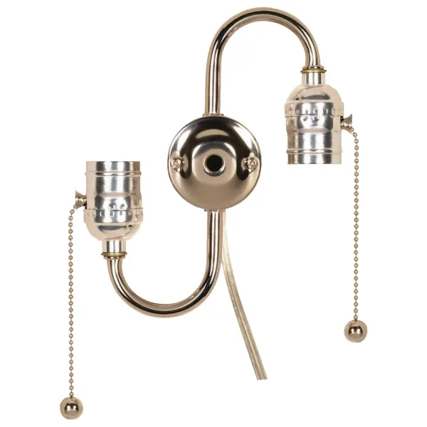 Twin Pull Chain Brite Gilt with End Ball - 14" 18/2 SPT-2 105C Clear Silver Wire 18 AWM 105C 7" Centers - 1/8 IP Top and 1/8 IP Bottom