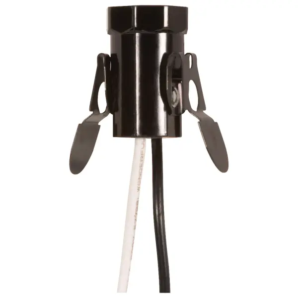 Candelabra Base Phenolic Socket with Spring Clip - 3/4" Diameter - 1" Hole Size - 14" AWM B/W Leads 105C - 75W - 125V