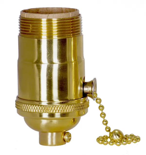 On-Off Pull Chain Socket - 1/8 IPS - 4 Piece Stamped Solid Brass - Polished Brass Finish - 660W - 250V - Uno Thread