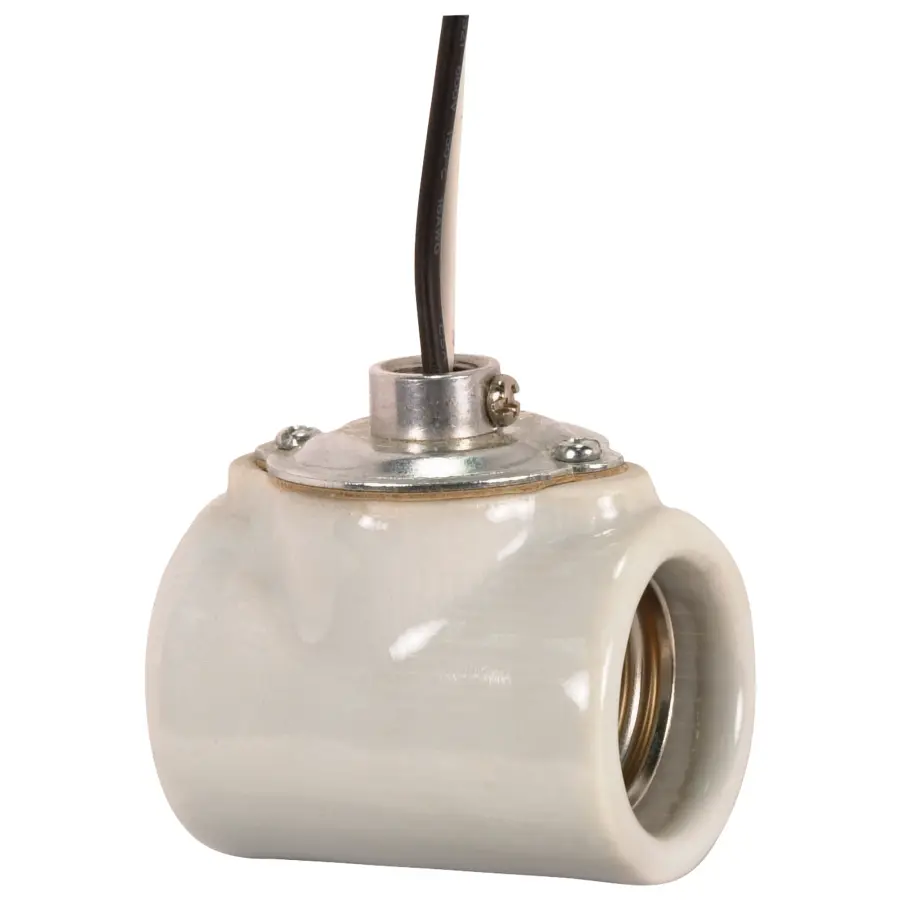 Twin Porcelain Socket With Flange Bushing Cap - 1/8 IPS - 9" AWM B/W 150C - CSSNP Screw Shell - Glazed - 660W - 250V