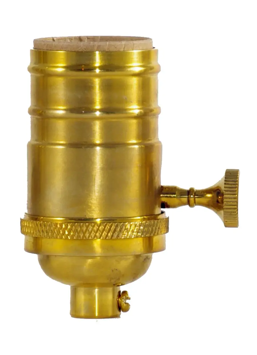 On-Off Turn Knob Socket With Matching Finish Removable Knob - 1/8 IPS - 4 Piece Stamped Solid Brass - Unfinished - 250W - 250V