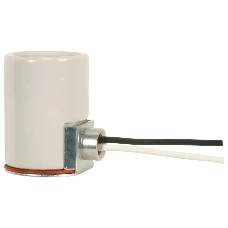 Keyless Porcelain Socket With Side Mount Bushing - 1/8 IPS Cap - 9" AWM BMW 150C Leads - CSSNP Screw Shell - Glazed - 660W - 250V