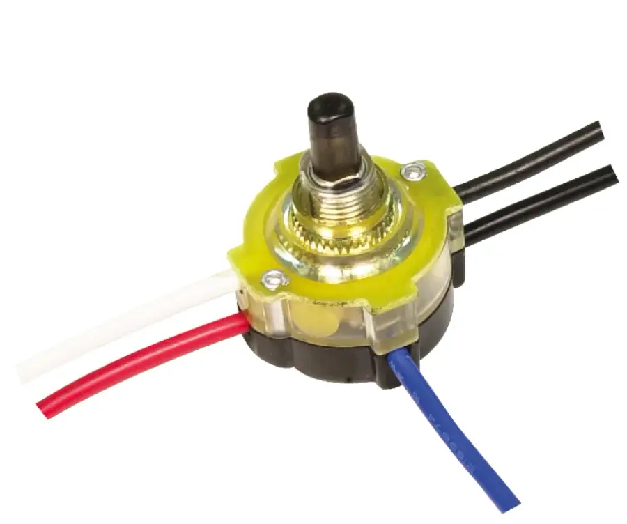 3-Way Lighted Push Switch, Plastic Bushing, 2 Circuit, 4 Position(L-1, L-2, L1-2, Off). Rated: 6A-125V, 3A-250V